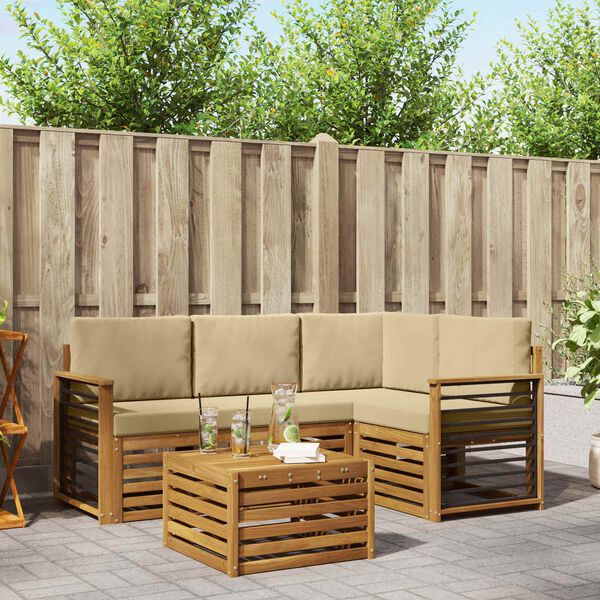vidaXL Outdoor-Sofagarnitur 5 pcs Natur und Beige Massivholz Akazie