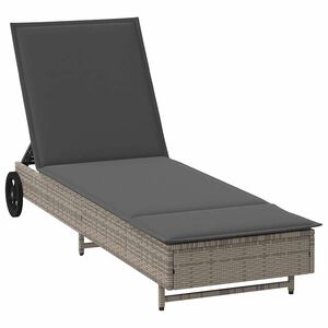 vidaXL Sonnenliege mit Rollen und Auflage Grau Poly Rattan