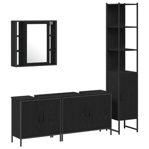 vidaXL Badezimmerm&ouml;bel-Set mit Regal 4 pcs Schwarz Holzwerkstoff