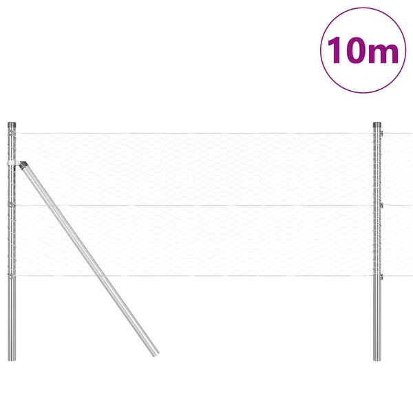 vidaXL Zaunpfosten Silber 10 x 0,6 m (25 mm Maschen) Stahl