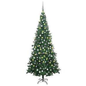 vidaXL K&uuml;nstlicher Weihnachtsbaum mit Beleuchtung Kugeln L 240 cm Gr&uuml;n