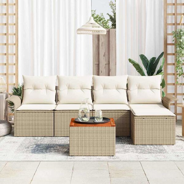 vidaXL Gartensofa-set mit Kissen 6 pcs Beige Poly-Rattan