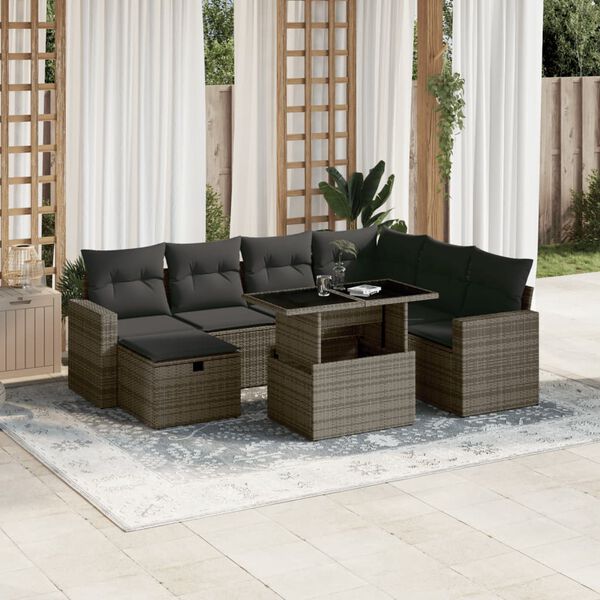 vidaXL 8-tlg. Garten-Sofagarnitur mit Kissen Grau Poly Rattan