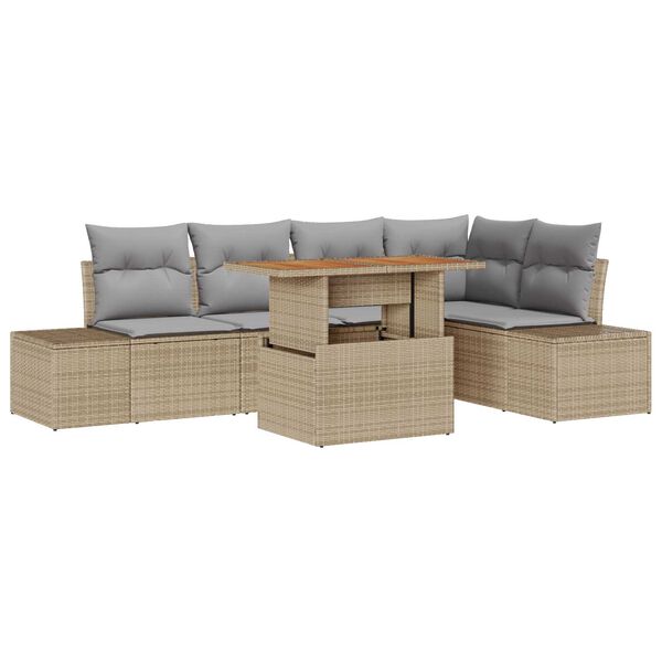 vidaXL Garten-Sofa-Set mit Speicher 6 pcs Beige Poly Rattan