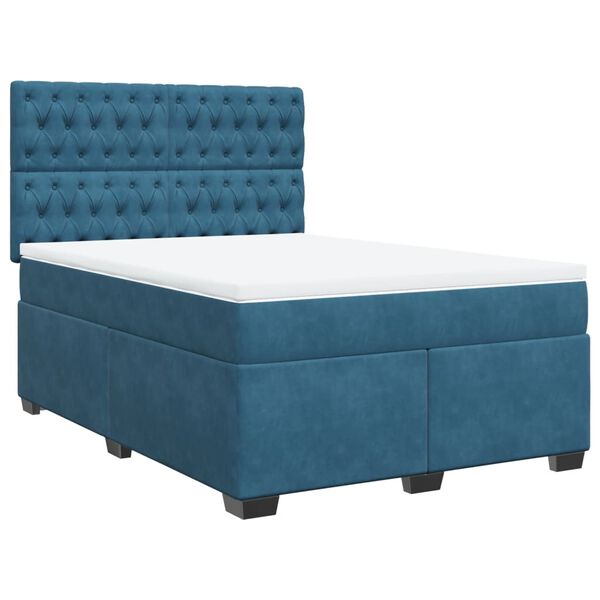 vidaXL Boxspringbett mit Matratze Blau 140x200 cm Samt