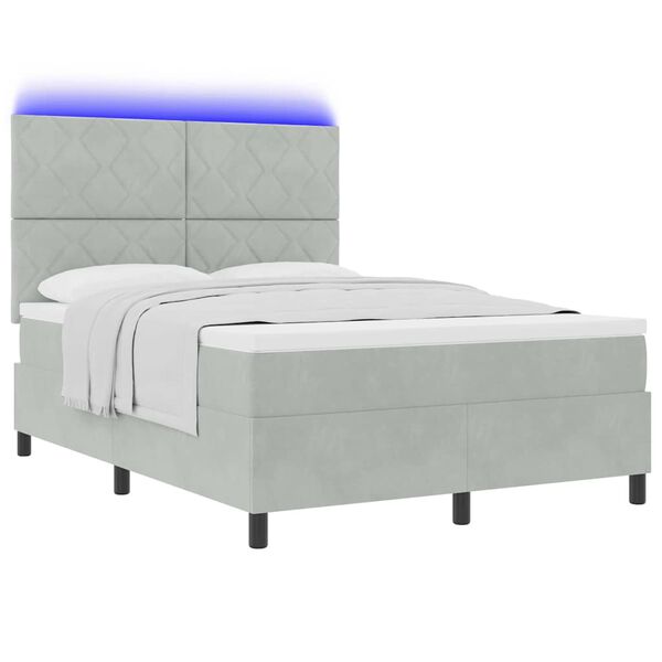 vidaXL LED Boxspringbett mit Matratze Hellgrau 140 x 200 cm Stoff