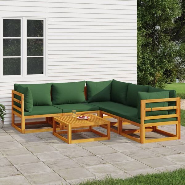 vidaXL 6-tlg. Garten-Lounge-Set mit Grünen Kissen Massivholz