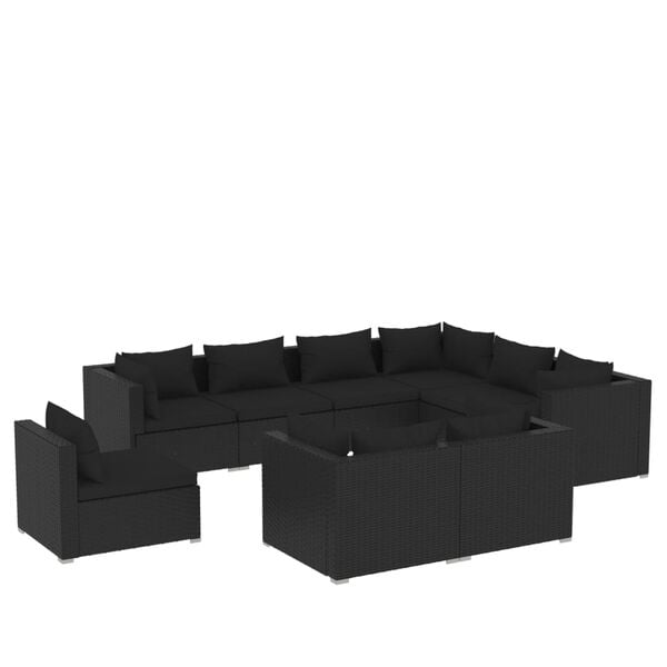 vidaXL 9-tlg. Garten-Lounge-Set mit Kissen Poly Rattan Schwarz