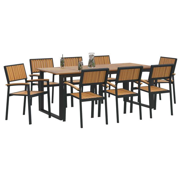 vidaXL Garten Essgruppe 9 pcs Schwarz Massivholz Akazie
