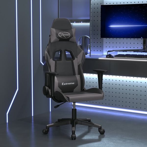 vidaXL Gaming-Stuhl mit Massagefunktion Schwarz und Grau Kunstleder