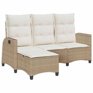 vidaXL Gartensofa mit Liegefunktion Kissen L-Form Beige Poly Rattan