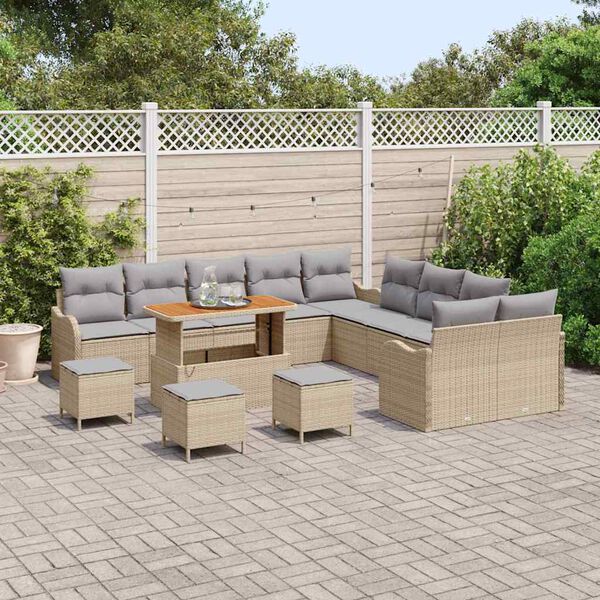 vidaXL Garten-Sofa-Set mit Kissen mit Kissen 14 pcs Beige und Hellgrau