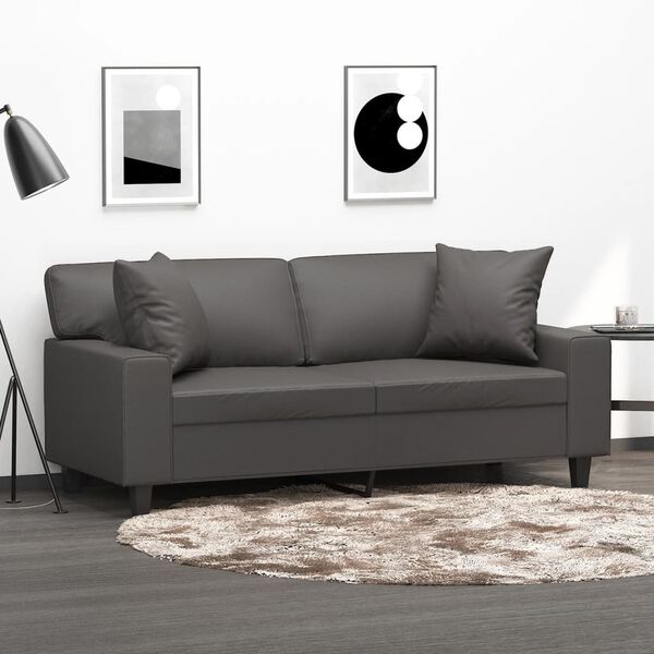 vidaXL 2-Sitzer-Sofa mit Kissen Grau 140 cm Kunstleder