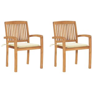 vidaXL Gartenst&uuml;hle 2 Stk. mit Cremewei&szlig;en Kissen Massivholz Teak
