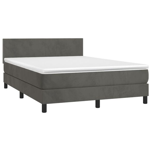 vidaXL Boxspringbett mit Matratze & LED Dunkelgrau 140x200 cm Samt