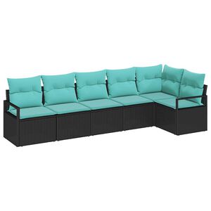 vidaXL Sofa Set mit Kissen Schwarz Poly Rattan