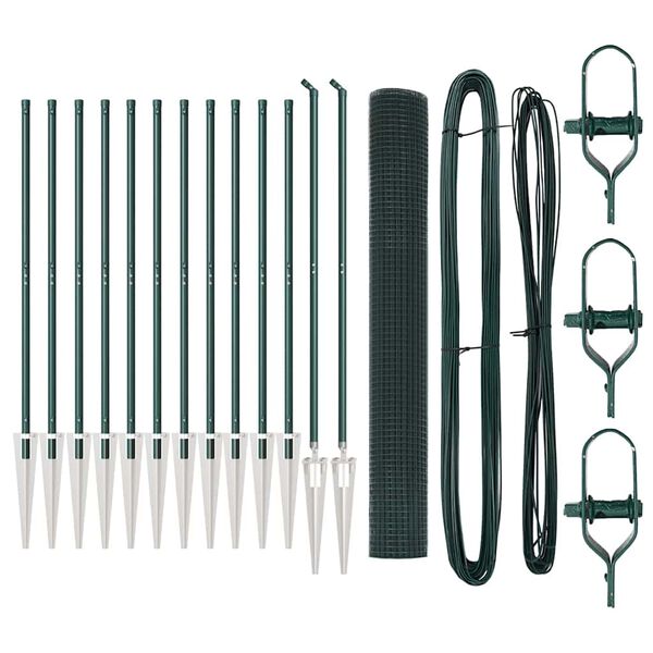 vidaXL Zaunpfosten Gr&uuml;n 25 x 1,2 m (12 x 12 mm Masche) Stahl und PVC