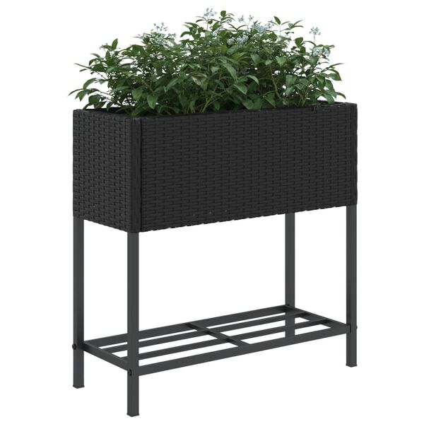 vidaXL Pflanzk&uuml;bel mit Ablage Schwarz Poly Rattan