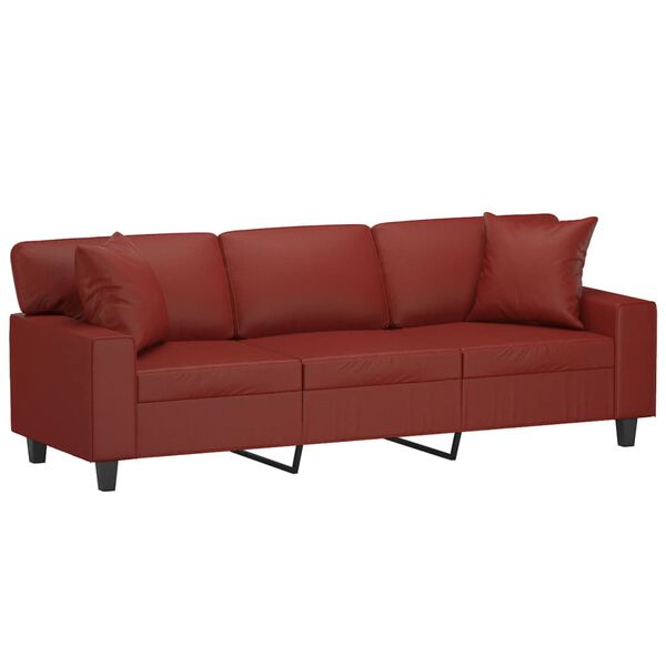 vidaXL 3-Sitzer-Sofa mit Kissen Weinrot 180 cm Kunstleder