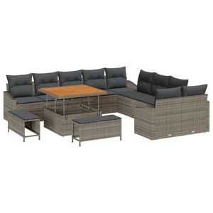 vidaXL Gartensofa-set mit Kissen 13 pcs Grau Poly-Rattan