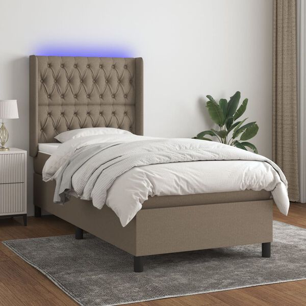 vidaXL Boxspringbett mit Matratze & LED Taupe 100x200 cm Stoff