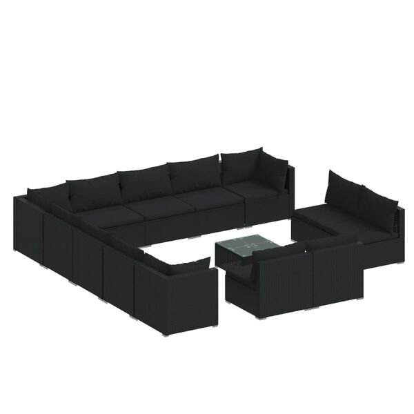vidaXL 14-tlg. Garten-Lounge-Set mit Kissen Schwarz Poly Rattan
