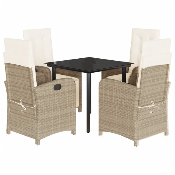 vidaXL 5-tlg. Garten-Essgruppe mit Kissen Beige Poly Rattan
