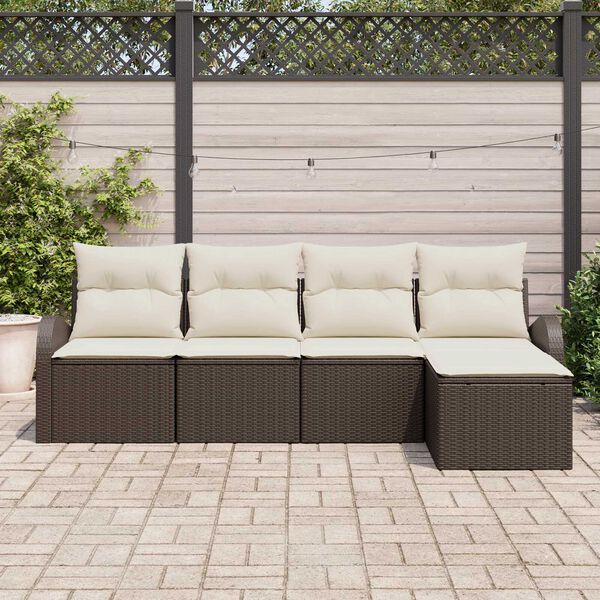 vidaXL Sofa Set mit Kissen 5 pcs Braun und Wei&szlig; Poly-Rattan