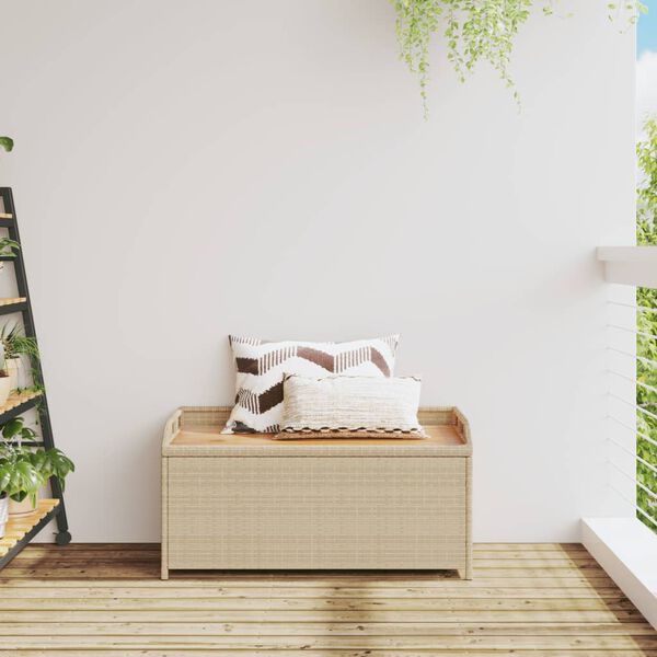 vidaXL Bank mit Stauraum Beige 100x50x52 cm Poly Rattan Akazienholz