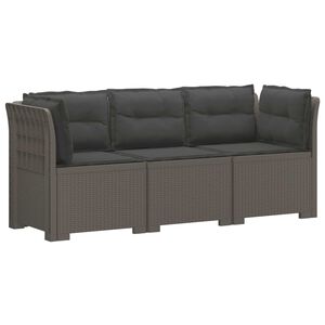 vidaXL 3-Sitzer Garten Sofa mit Kissen Rattan-Look PP Hellgrau
