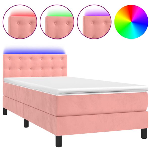 vidaXL Boxspringbett mit Matratze & LED Rosa 80x200 cm Samt