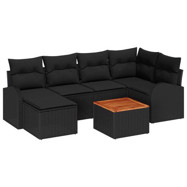 vidaXL Gartensofa-set mit Speicher 7 pcs Schwarz Poly-Rattan