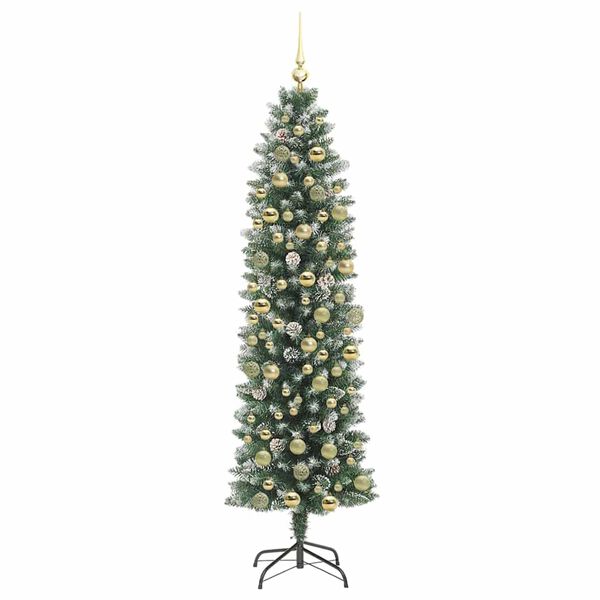 vidaXL K&uuml;nstlicher schlanker Weihnachtsbaum Gr&uuml;n und Wei&szlig; 180 cm