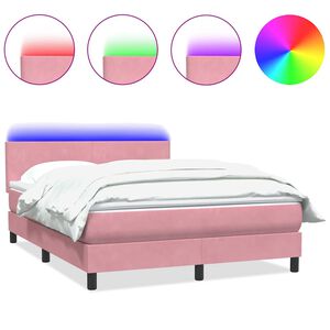 vidaXL Boxspringbett mit Matratze & LED Rosa 160x220 cm Samt