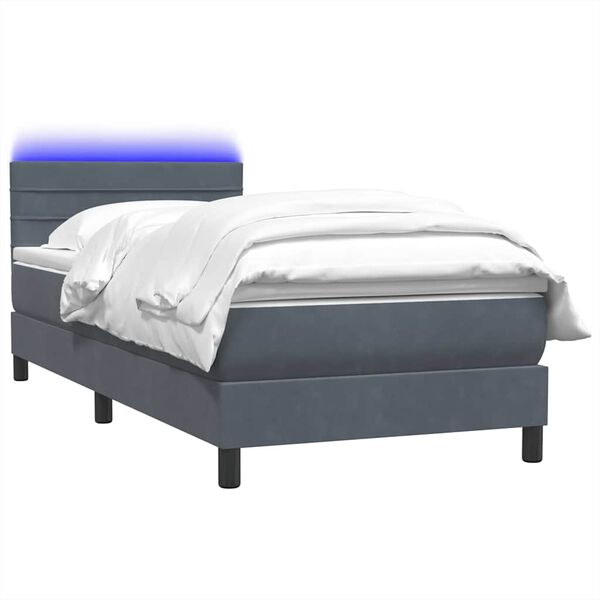 vidaXL Boxspringbett mit Matratze & LED Dunkelgrau 90x210 cm Samt
