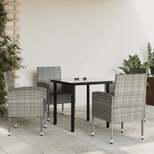 vidaXL 5-tlg. Garten-Essgruppe Grau und Schwarz Poly Rattan und Stahl