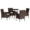 vidaXL 5-tlg. Garten-Bistro-Set mit Kissen Braun Poly Rattan