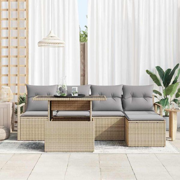 vidaXL Garten-Sofa-Set mit Kissen 6 pcs Beige und Hellgrau Poly-Rattan