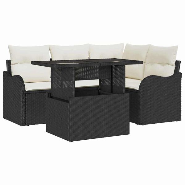 vidaXL Outdoortisch-Set mit Kissen 5 pcs Schwarz Poly Rattan