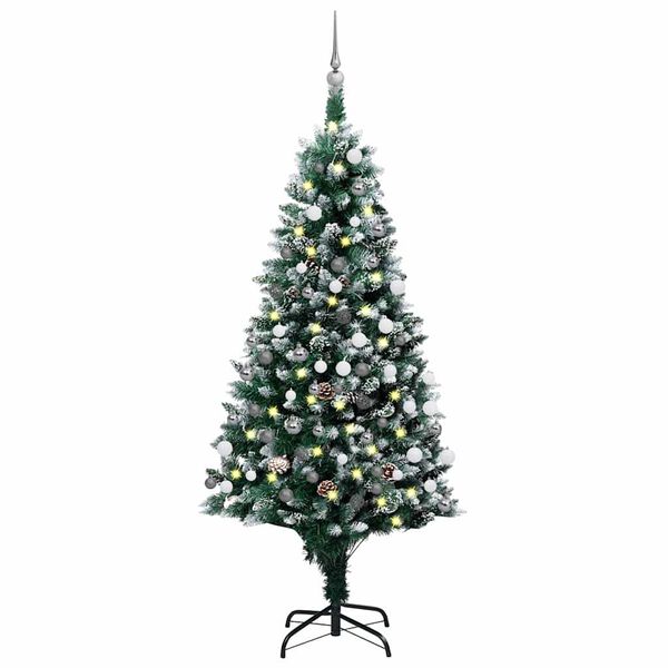 vidaXL K&uuml;nstlicher Weihnachtsbaum mit LEDs Kugeln Zapfen 180 cm