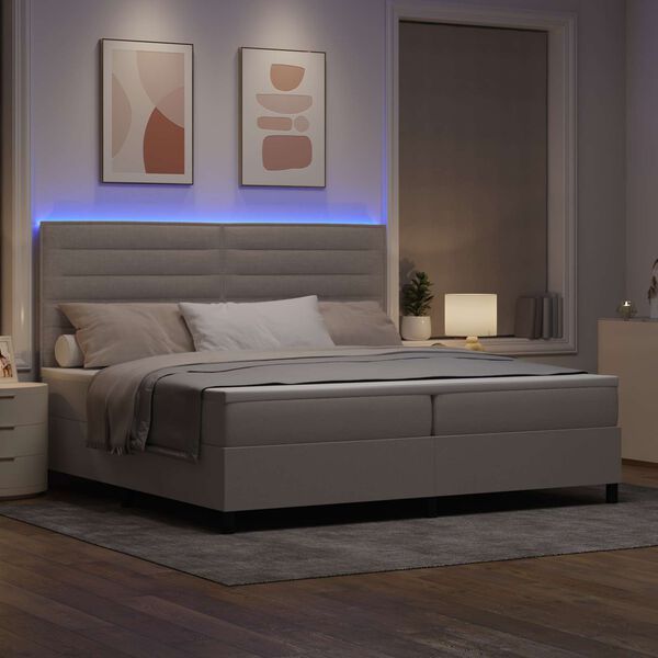 vidaXL Boxspringbett mit Matratze mit LED Taupe 200 x 200 cm Stoff
