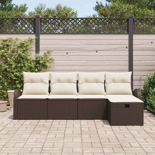vidaXL Garten-Sofa-Set mit Kissen mit Speicher 5 pcs Braun Poly Rattan