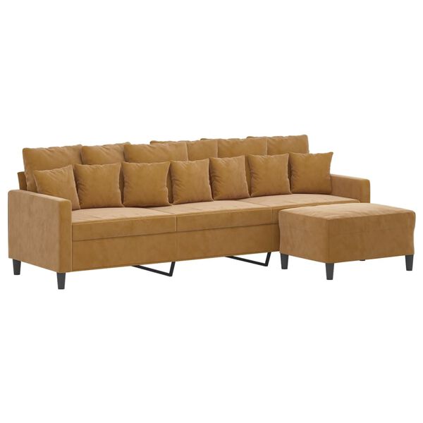 vidaXL 3-Sitzer-Sofa mit Hocker Braun 210 cm Samt