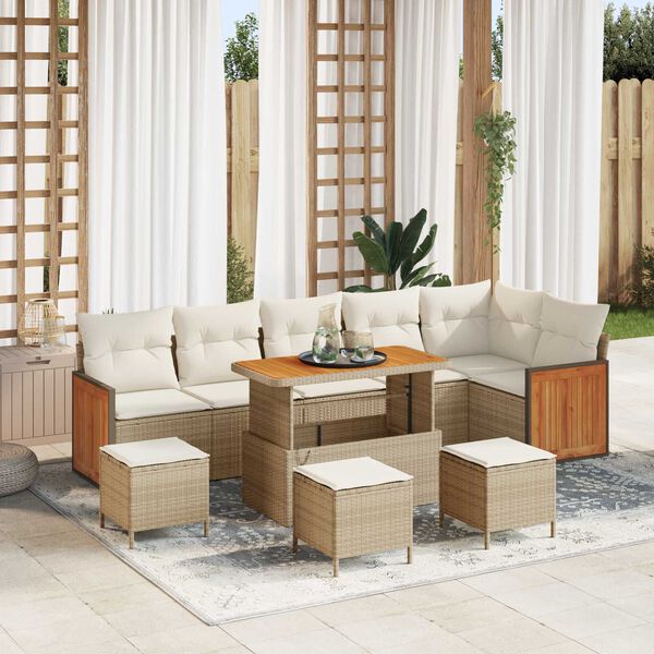 vidaXL Gartensofa-set mit Kissen 12 pcs Beige und Creme Poly-Rattan