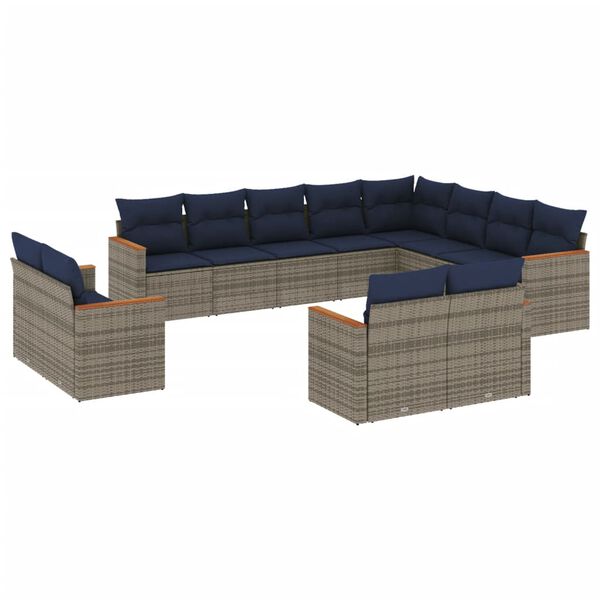vidaXL 12-teiliges Gartensofa-Set mit Kissen, grau, Polyrattan