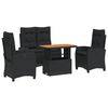 vidaXL 4-tlg. Garten-Essgruppe mit Kissen Schwarz Poly Rattan