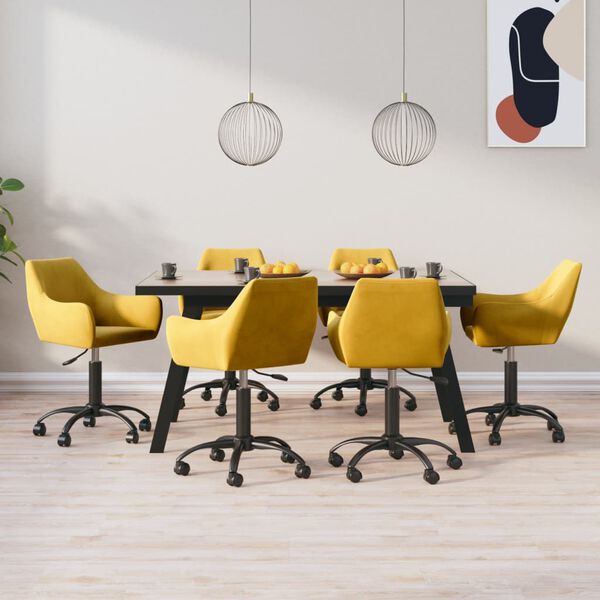 vidaXL Esszimmerst&uuml;hle 6 Stk. Drehbar Senfgelb Samt