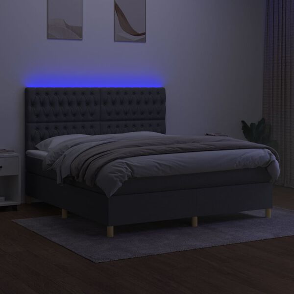 vidaXL Boxspringbett mit Matratze & LED Dunkelgrau 160x200 cm Stoff