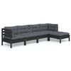 vidaXL 5-tlg. Garten-Lounge-Set mit Kissen Schwarz Kiefernholz