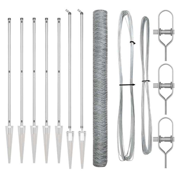 vidaXL Zaunpfosten Silber 10 x 1,5 m (50 mm Maschenweite) Stahl